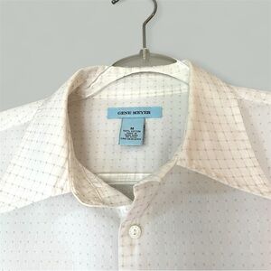 Vtg Gene Meyer Neutral Rockabilly Geometric Grid Button Down Dress Shirt Mens M